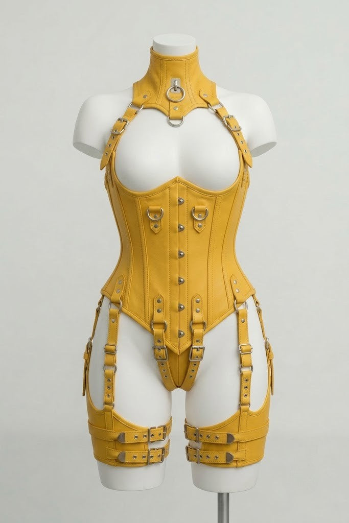 Leather Corset With Harness Set