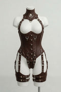 Chocolate Leather Corset With Harness