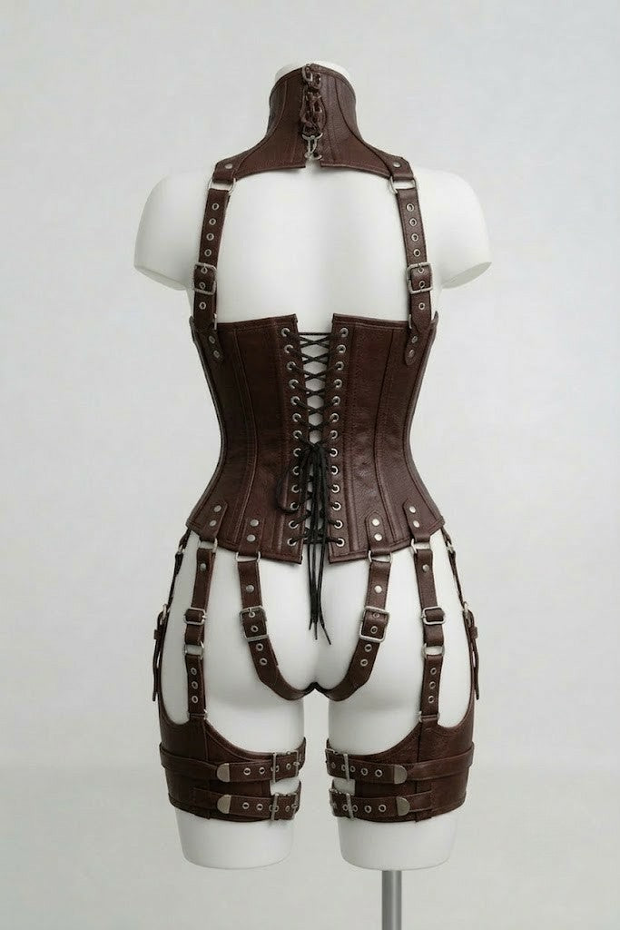 Chocolate Leather Corset With Harness