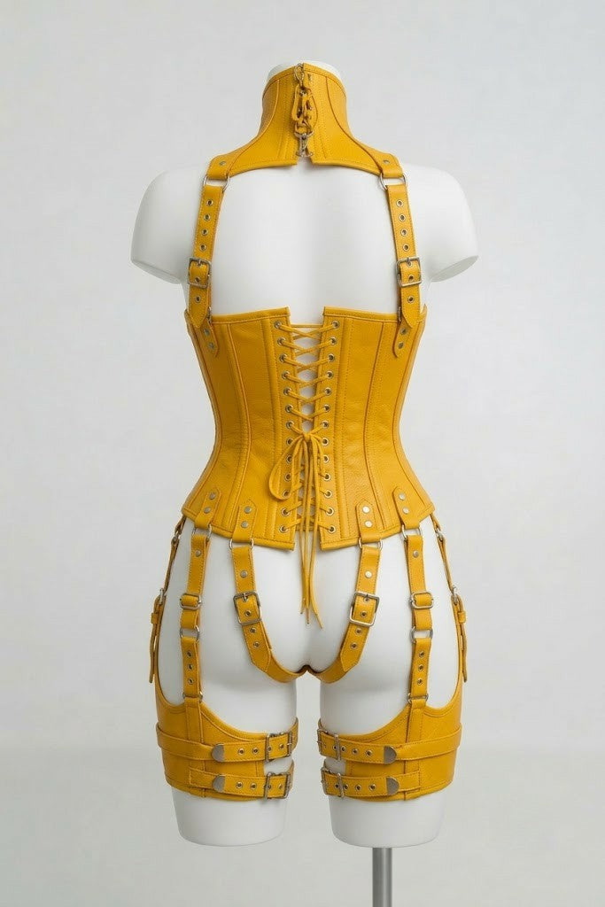 Leather Corset With Harness Set