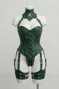 Forest Green Leather Over Bust Corset With Harness