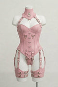 Pink Leather Over Bust Corset With Harness Set