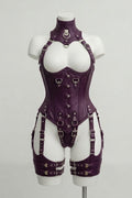 Deep Purple Leather Corset With Harness