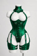 Green Satin Corset With Harness