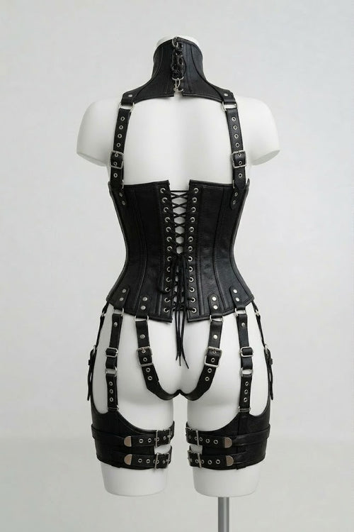 Black Leather Corset With Harness