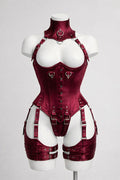 Burgundy Satin Corset With Harness