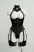 Black Satin Corset With Harness Set