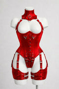 Red Satin Corset With Harness Set